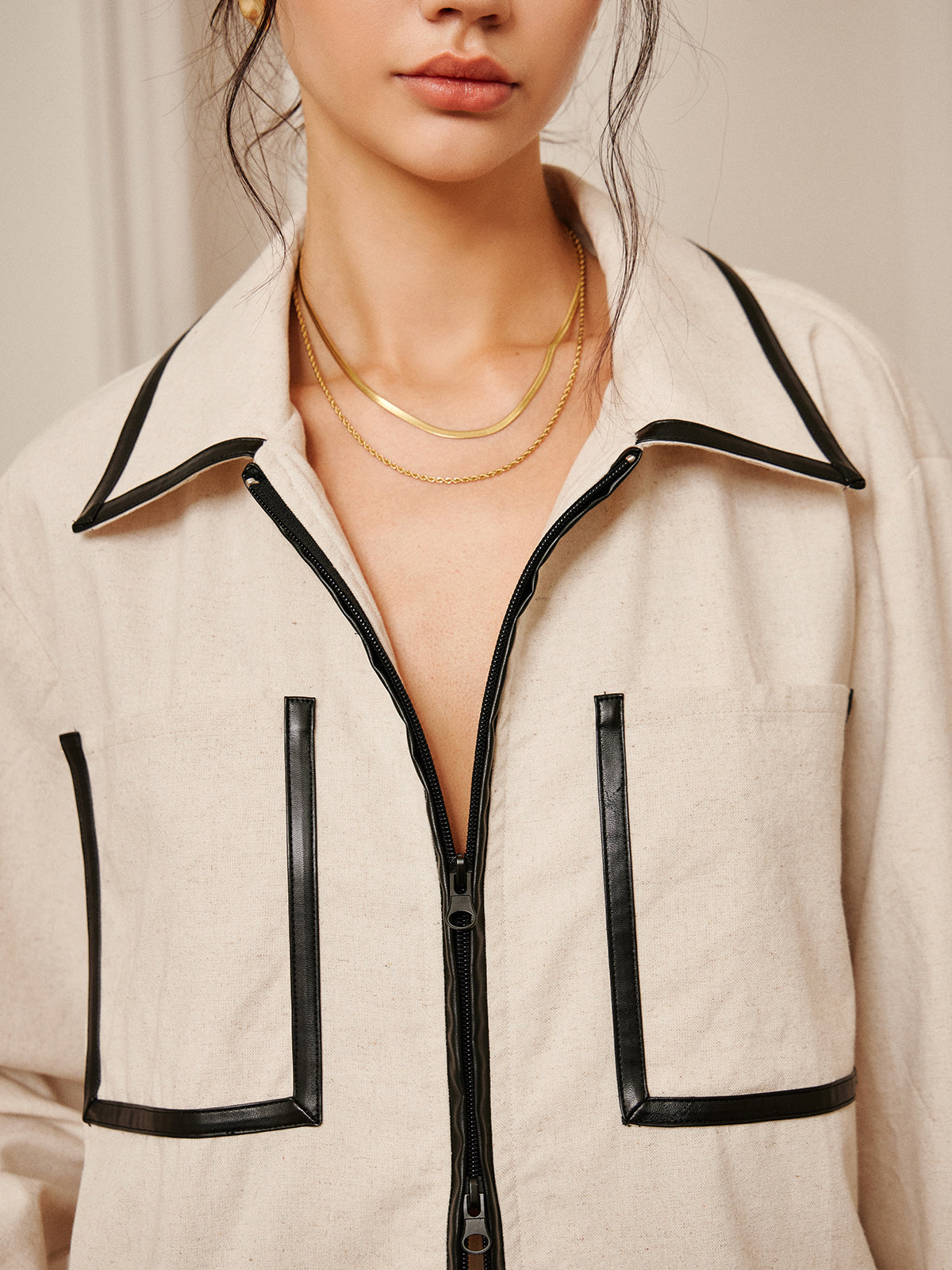 Cotton & Linen Double Zip Jacket-Chicvia