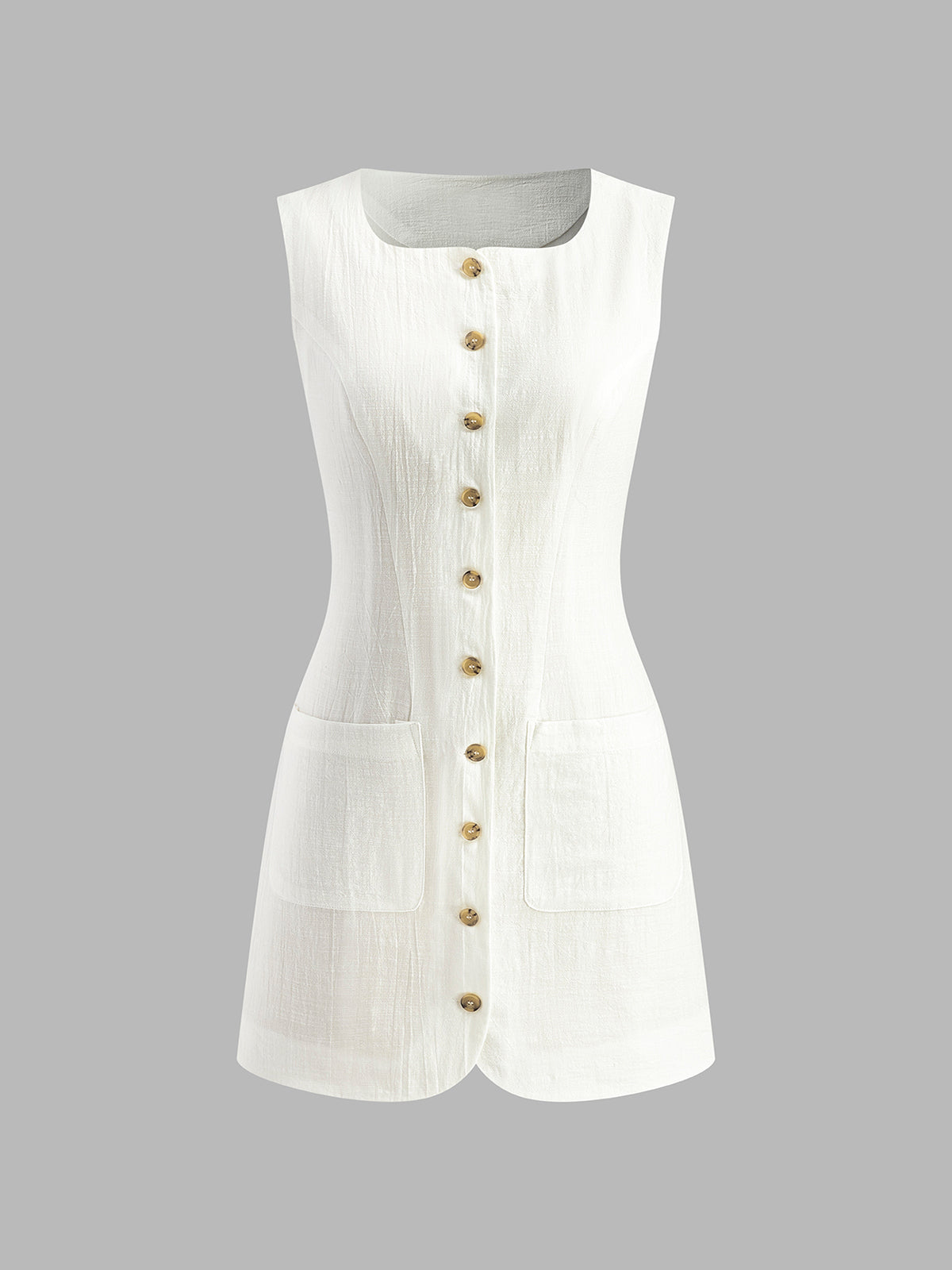 Cotton Button-Front Short Dress-Chicvia