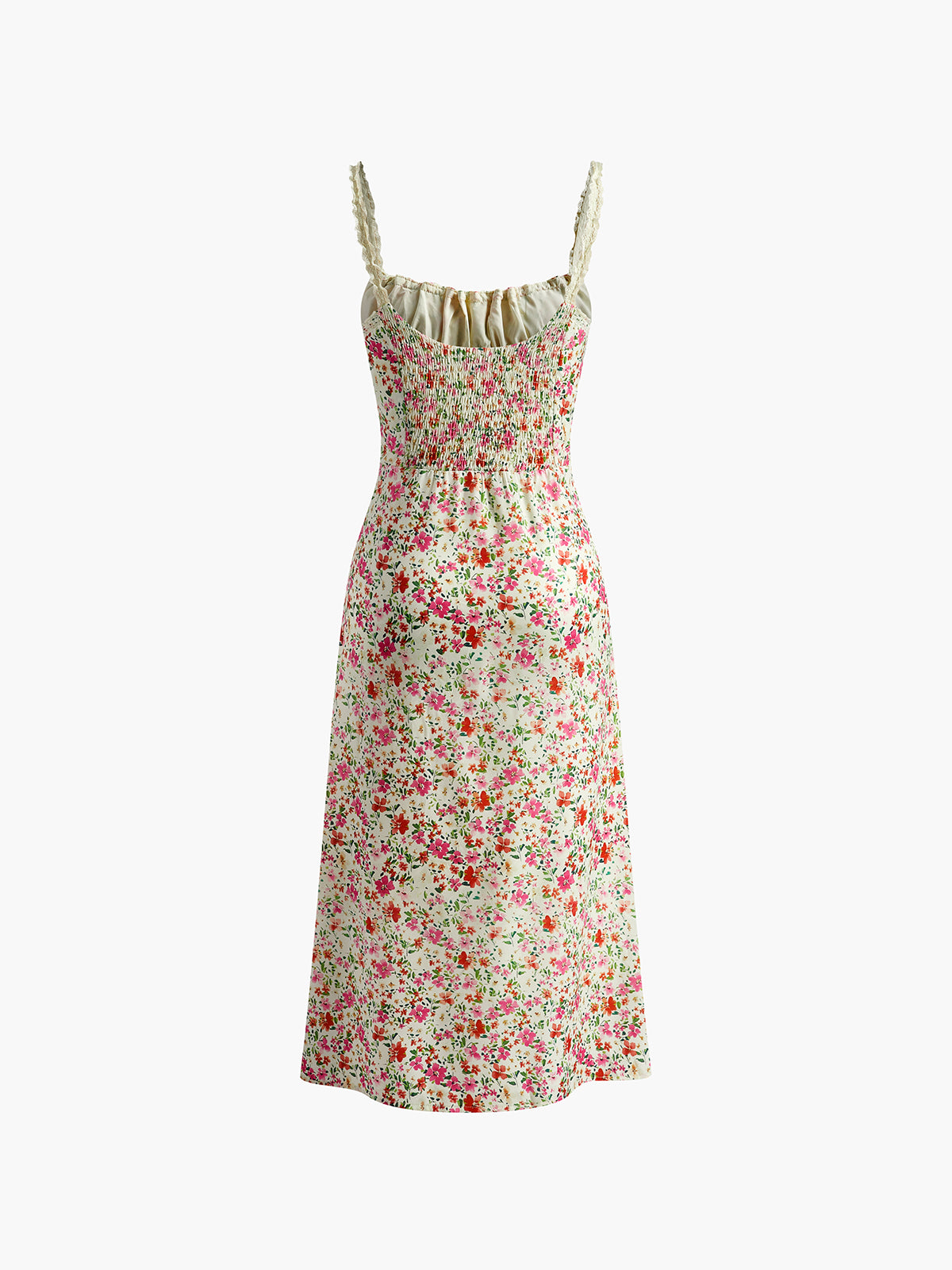 Floral Print Trim Cami Midi Dress-Chicvia