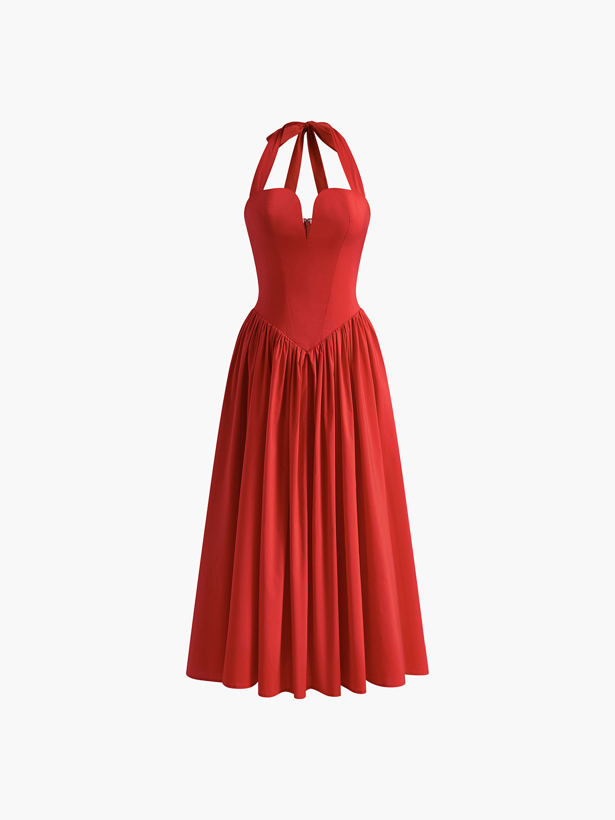 Halter Sweetheart Pleated Midi Dress-Chicvia