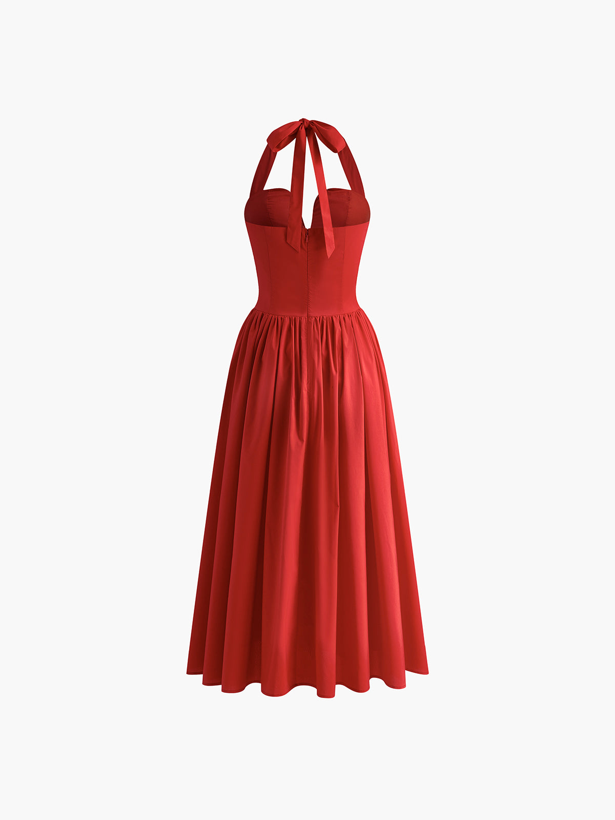 Halter Sweetheart Pleated Midi Dress-Chicvia