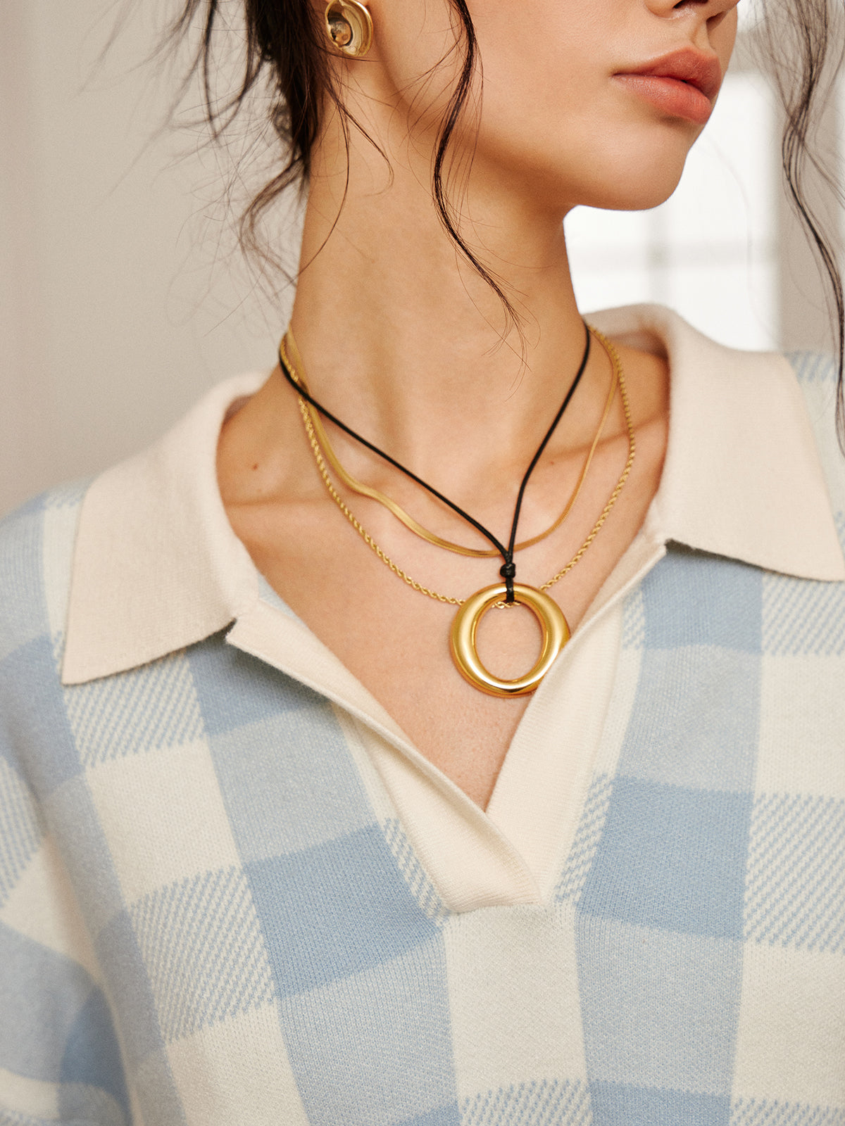 Plaid Polo Collar Sweater Co-ords-Chicvia