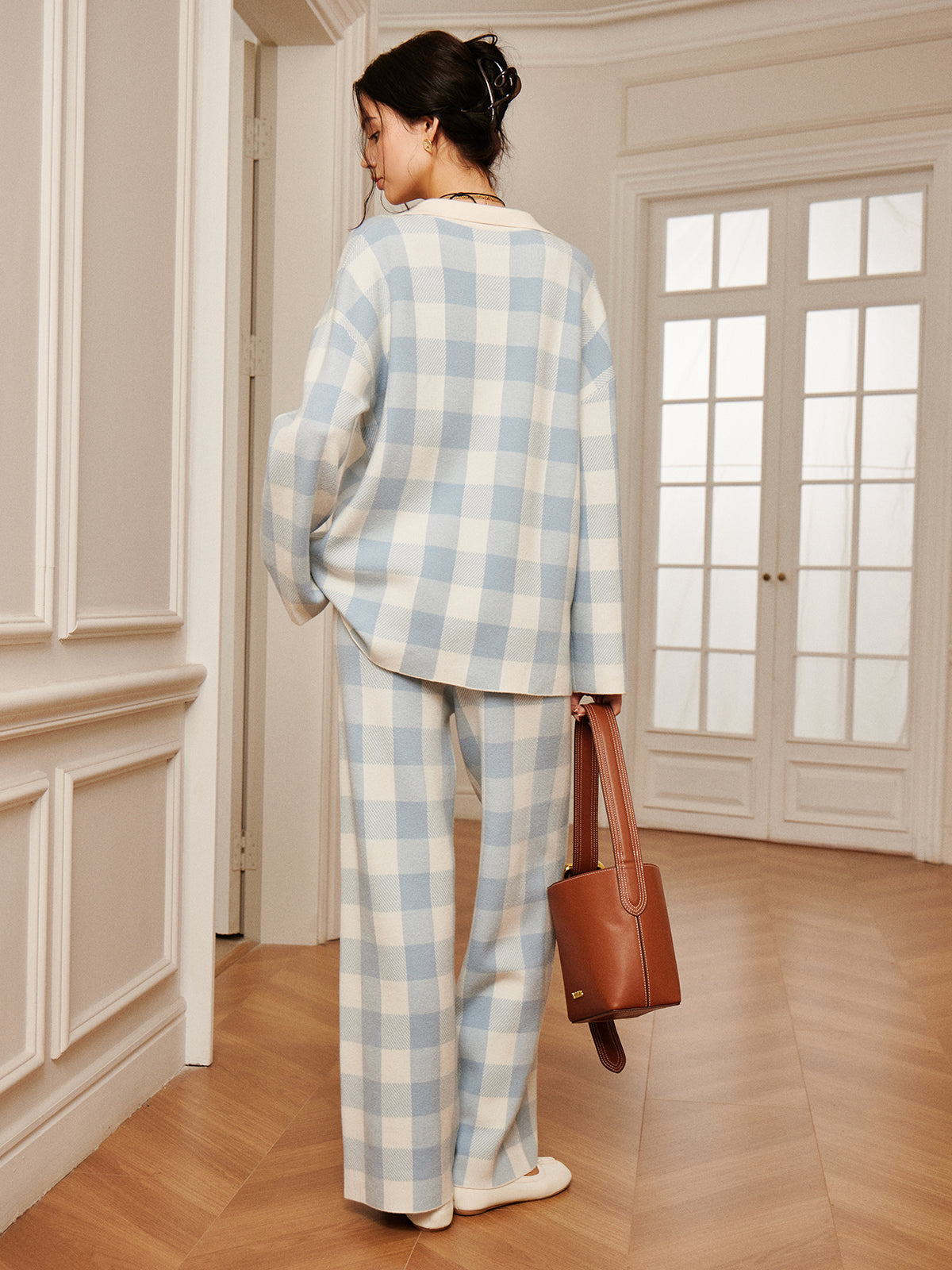 Plaid Polo Collar Sweater Co-ords-Chicvia