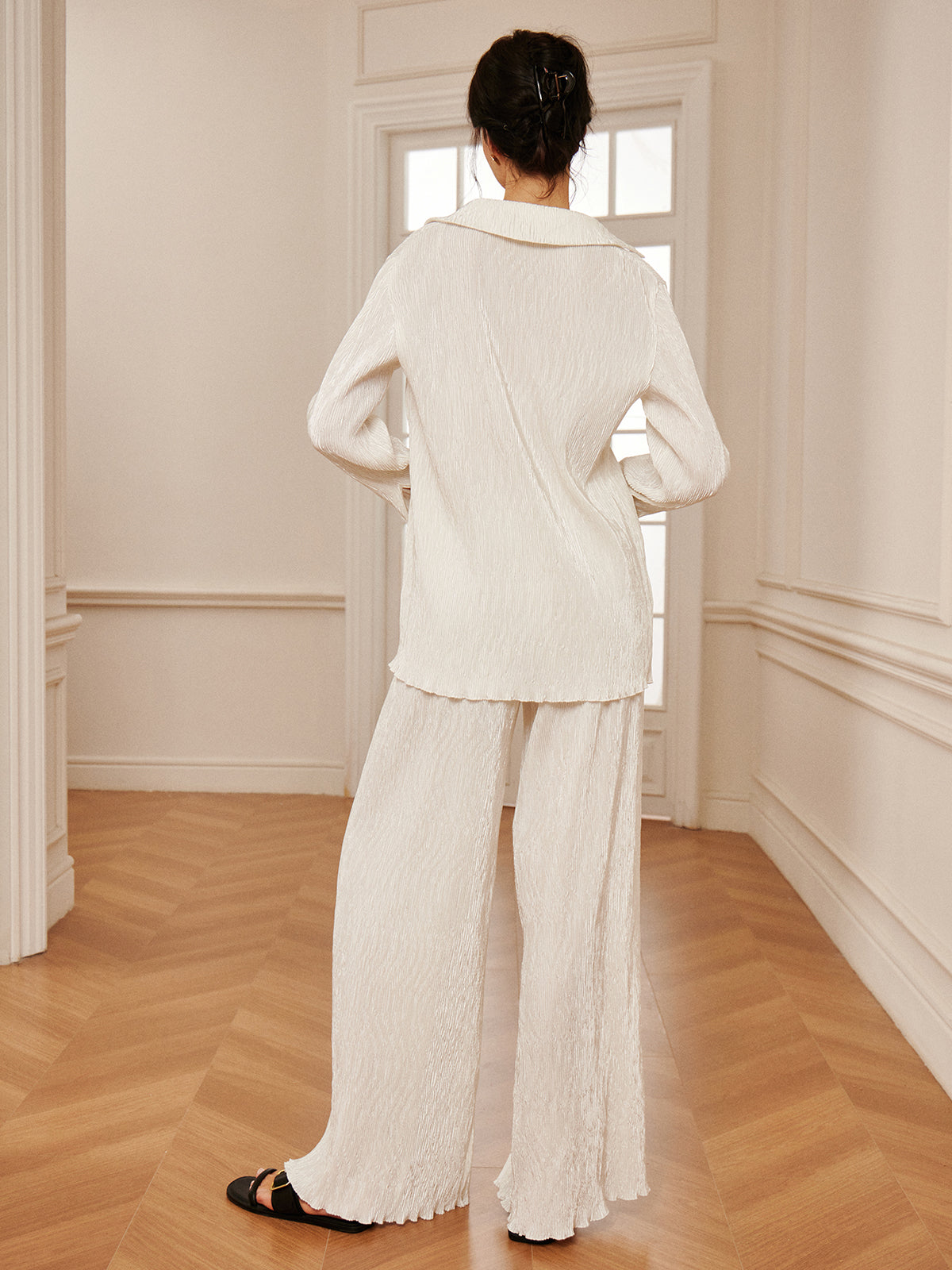 Minimalist  Plisse Wide Leg Pants-Chicvia