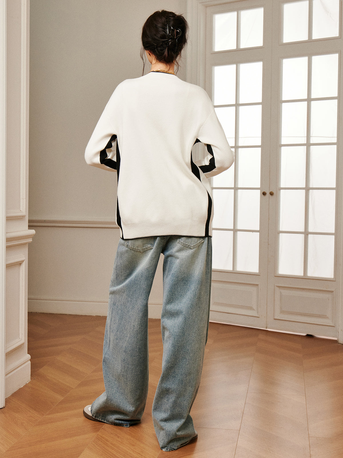 Casual Contrast Trim Knit Outerwear-Chicvia