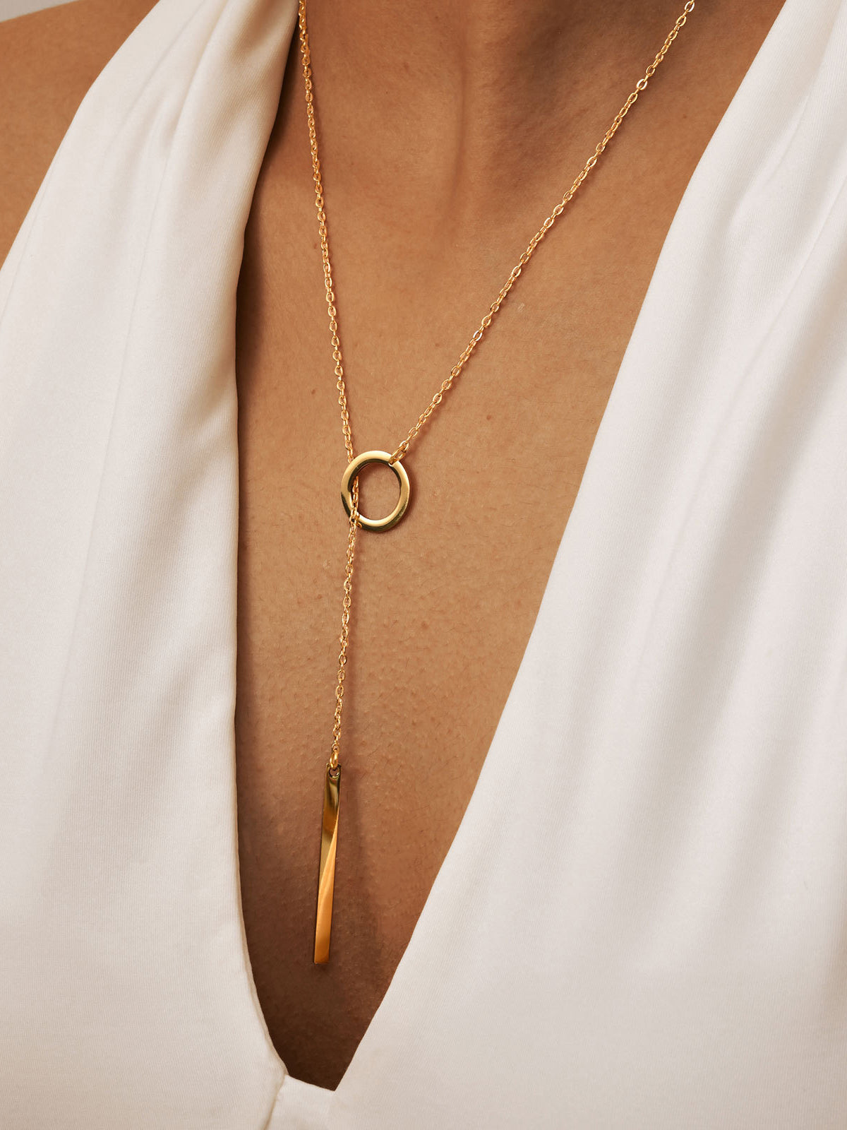 Golden Lariat Bar Y Necklace-Chicvia