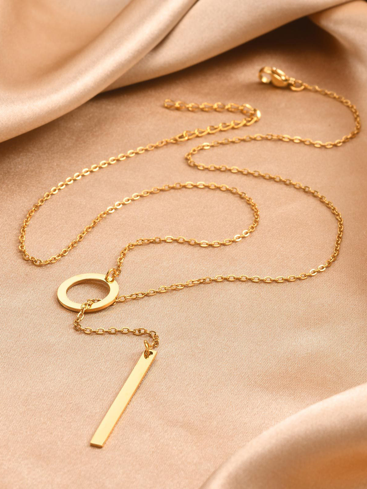 Golden Lariat Bar Y Necklace-Chicvia