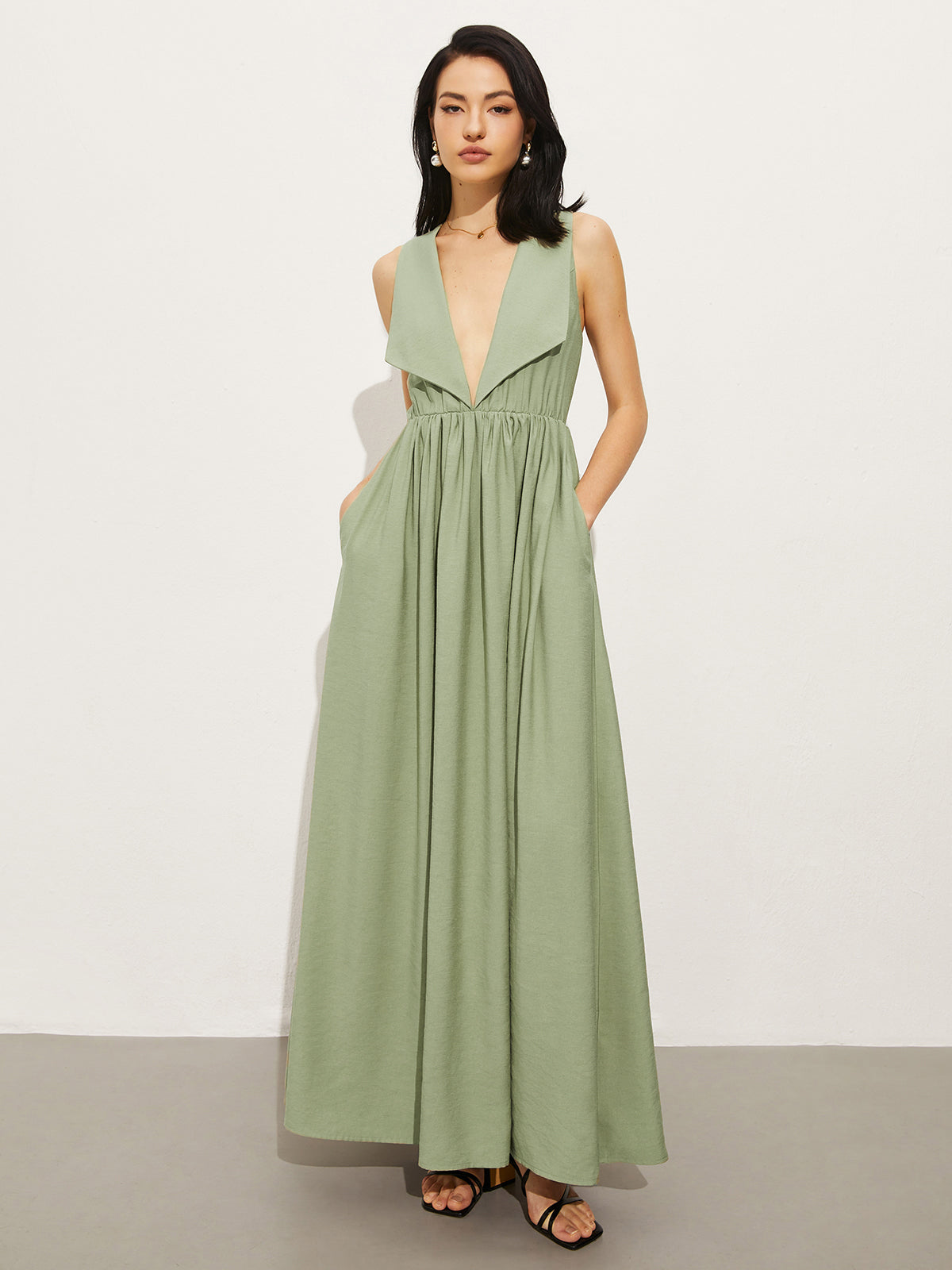 Cotton & Linen Pockets Polo Dress-Chicvia