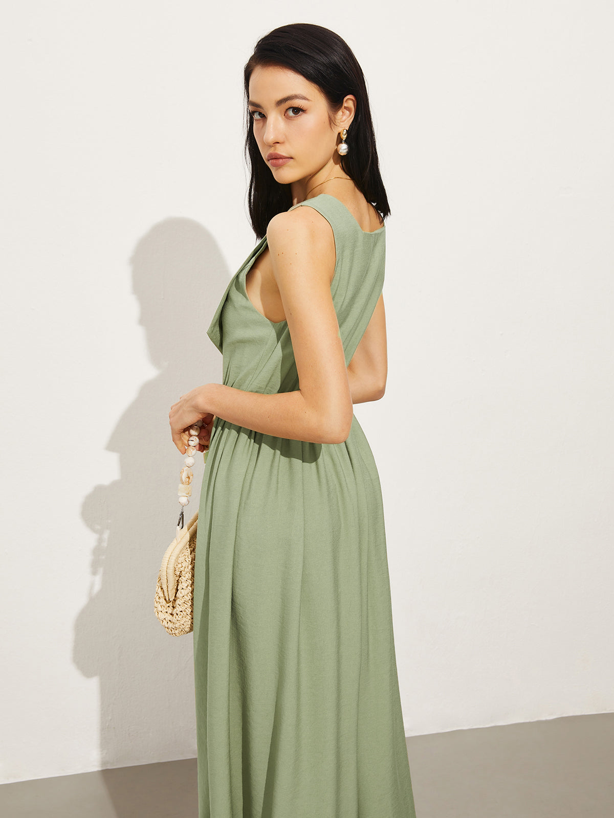 Cotton & Linen Pockets Polo Dress-Chicvia