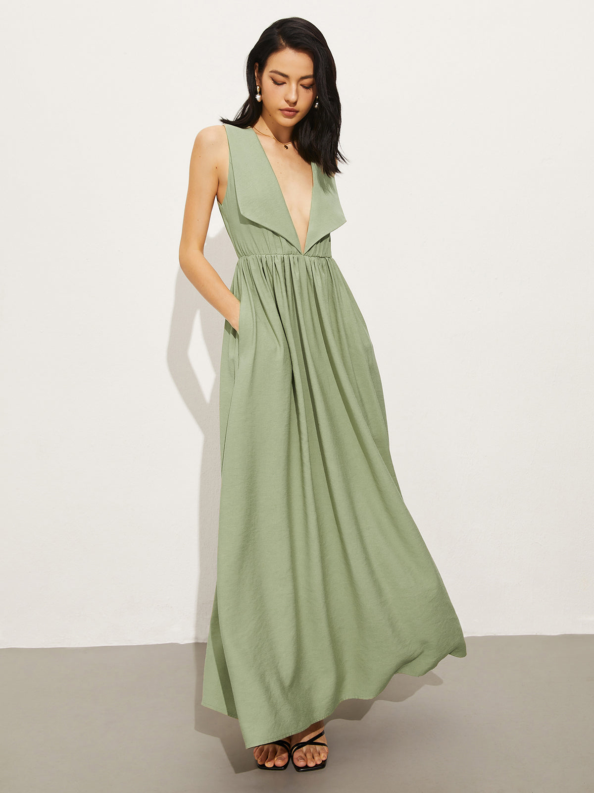 Cotton & Linen Pockets Polo Dress-Chicvia