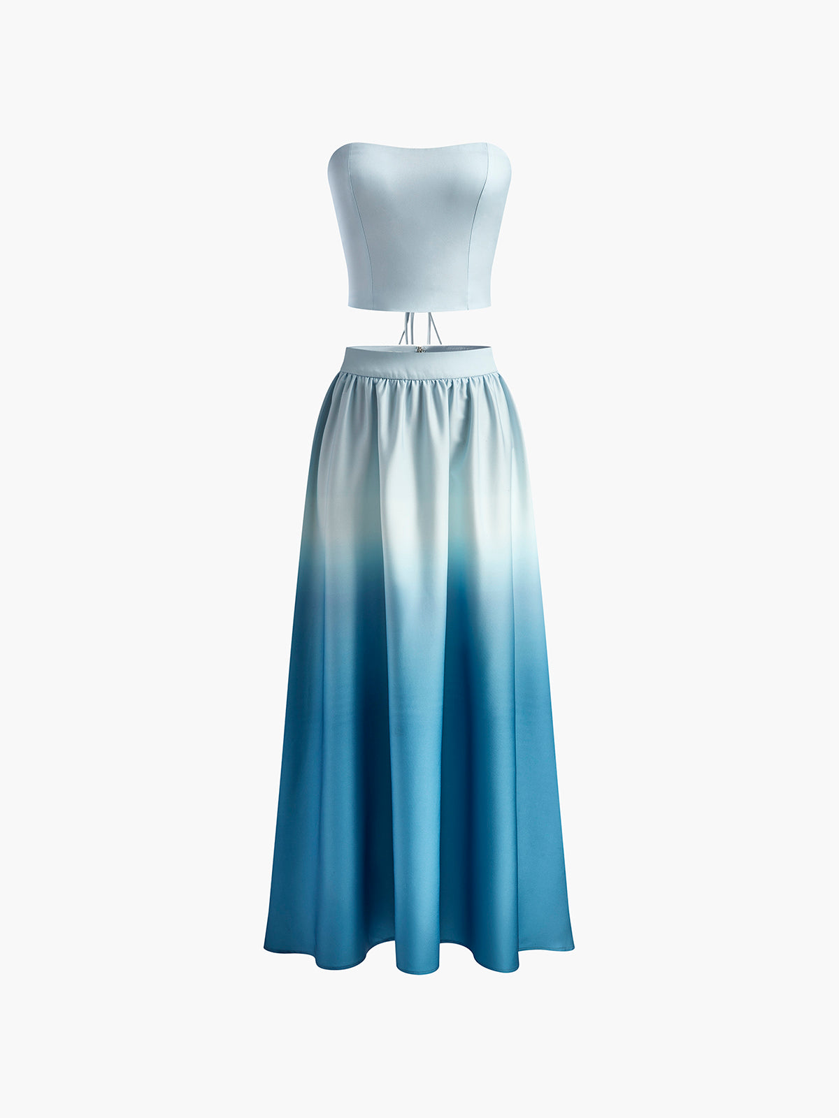 Gradient Lace Up Tube Long Skirt Set-Chicvia
