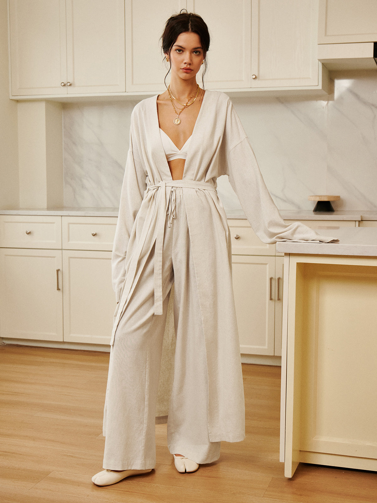 Oversized Solid Belted Draped Maxi Long Shirt-Chicvia