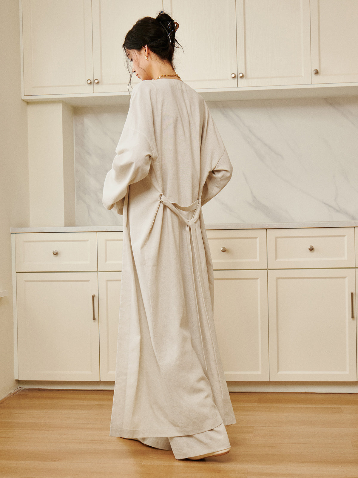 Oversized Solid Belted Draped Maxi Long Shirt-Chicvia