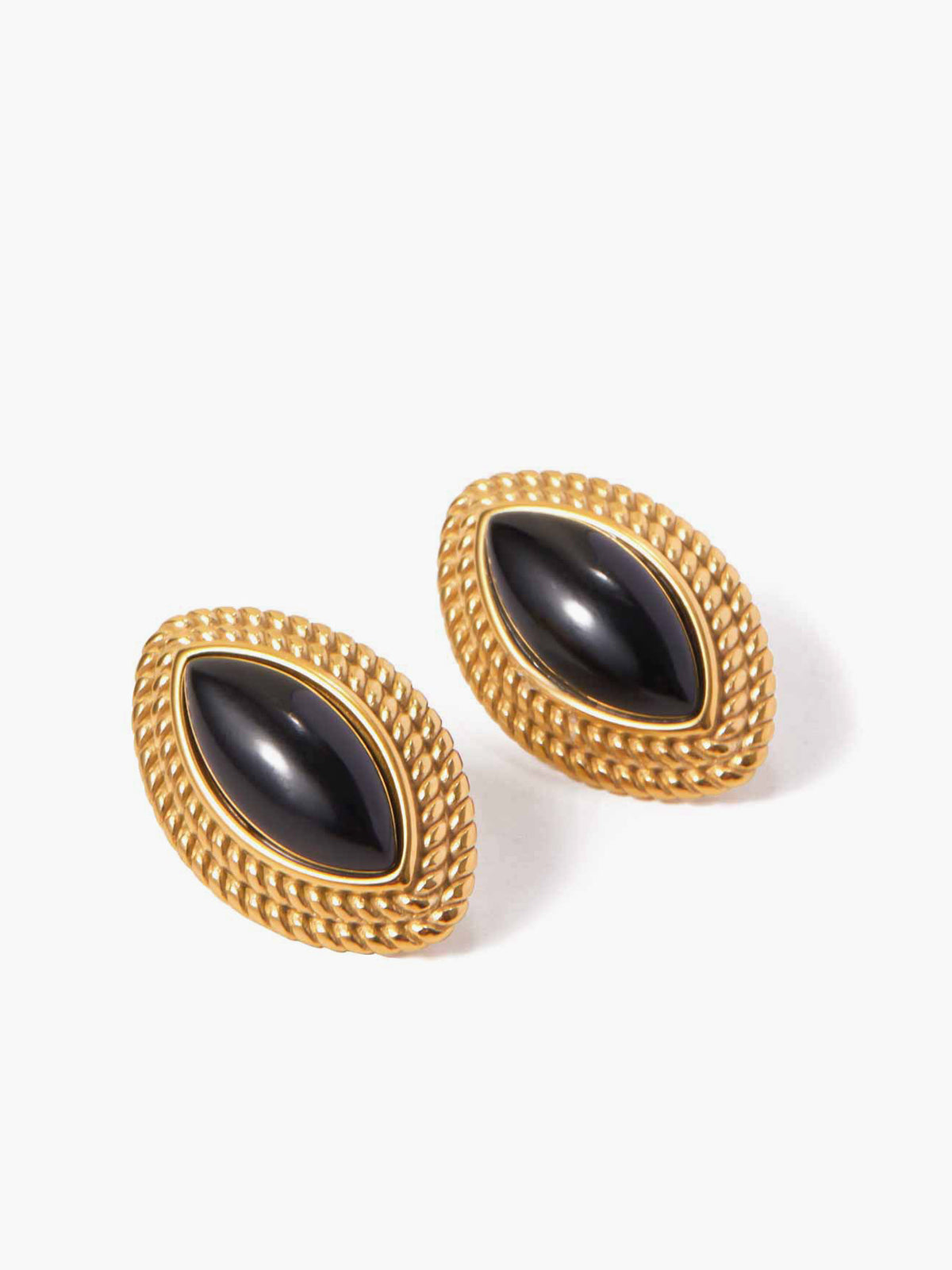 Golden Disc Black Onyx Earrings-Chicvia