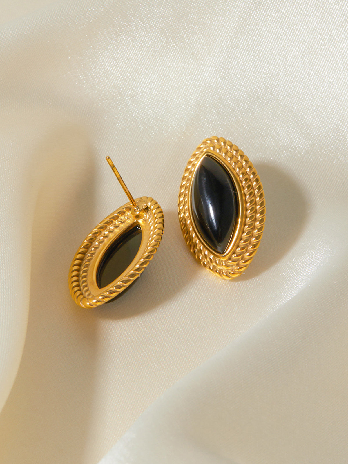 Golden Disc Black Onyx Earrings-Chicvia