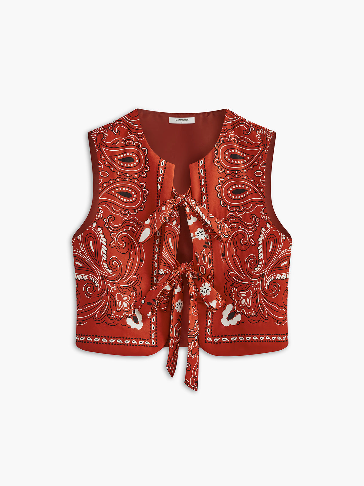 Paisley Printed Tie Front Vest-Chicvia
