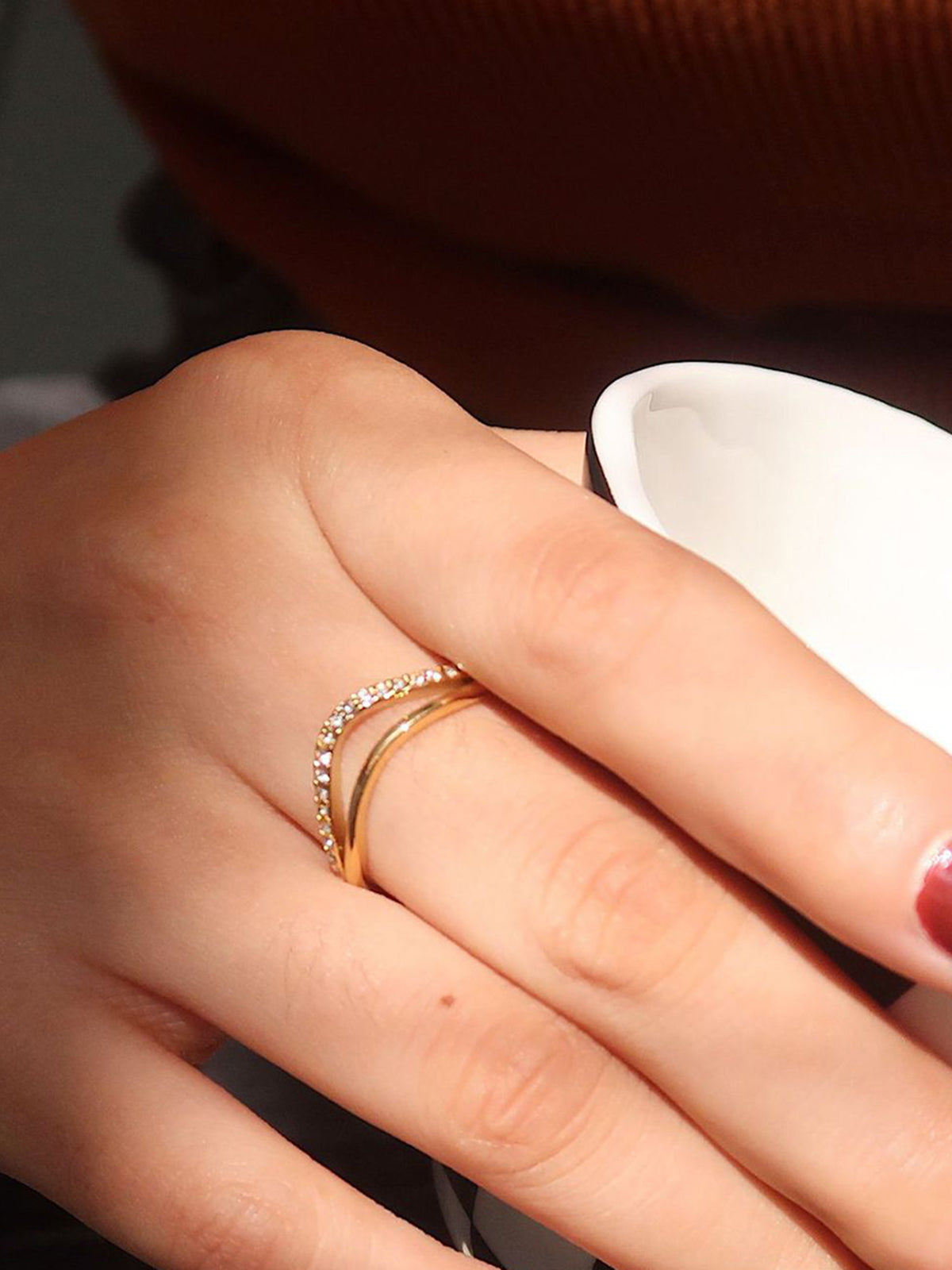 Golden Diamond Wave Ring-Chicvia