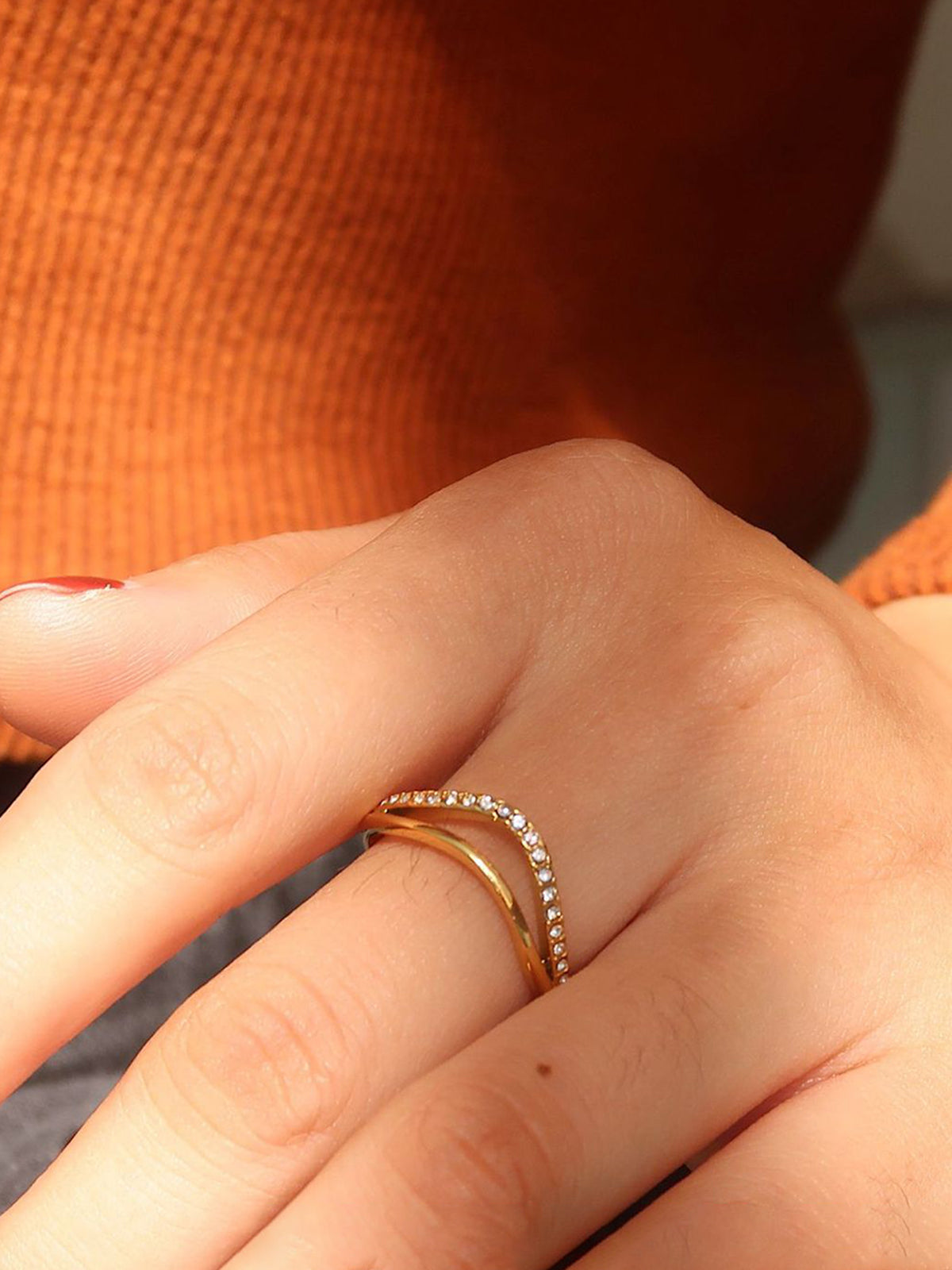 Golden Diamond Wave Ring-Chicvia