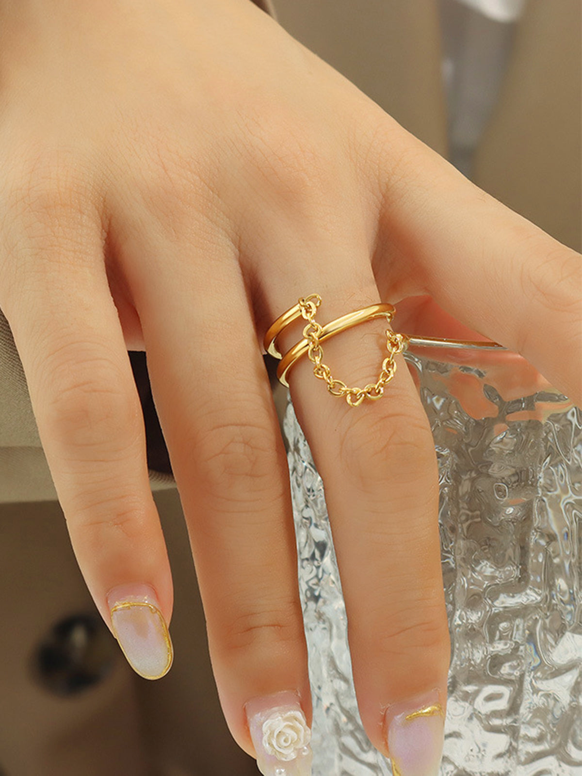 Double Layered Chain Decor Ring-Chicvia