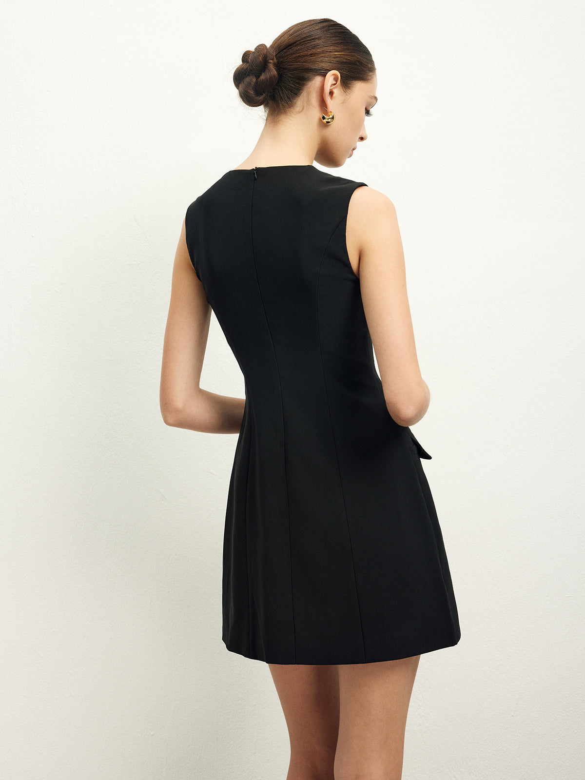Golden Rose Button Pocket Split Dress-Chicvia