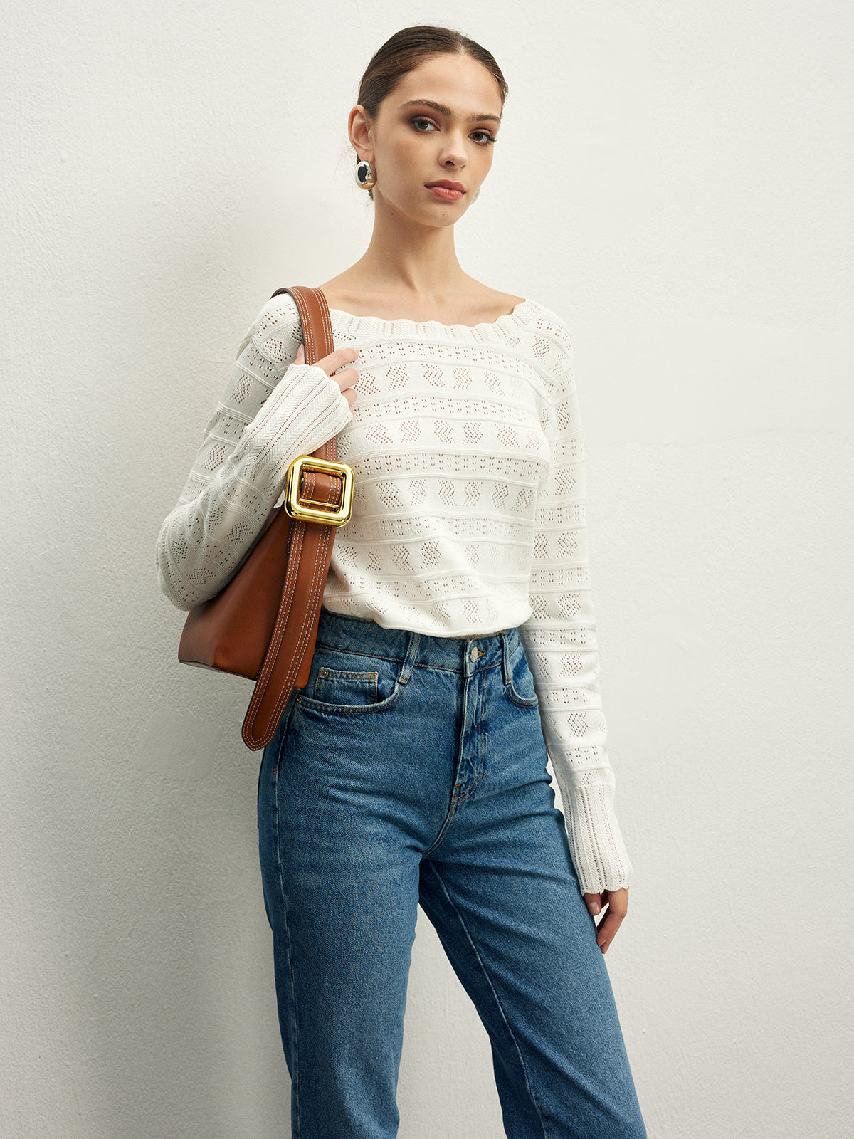 Lettuce Trim Backless Pointelle Knit Top-Chicvia