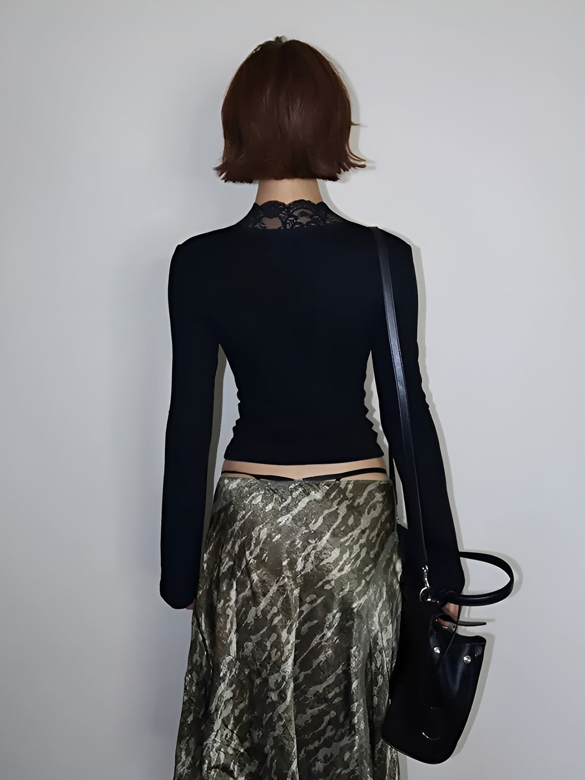 Lace Trim V-Neck T-Shirt-Chicvia