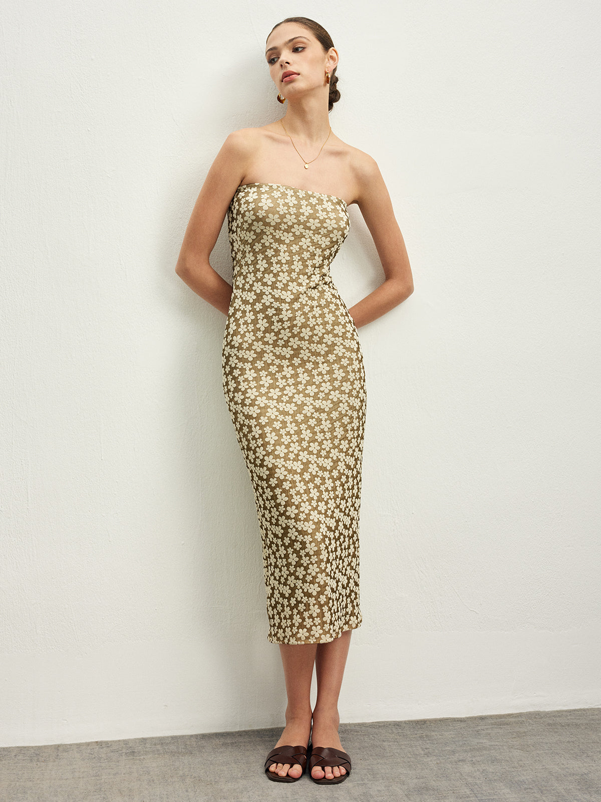 Mechanism Knitting Floral Tube Dress-Chicvia