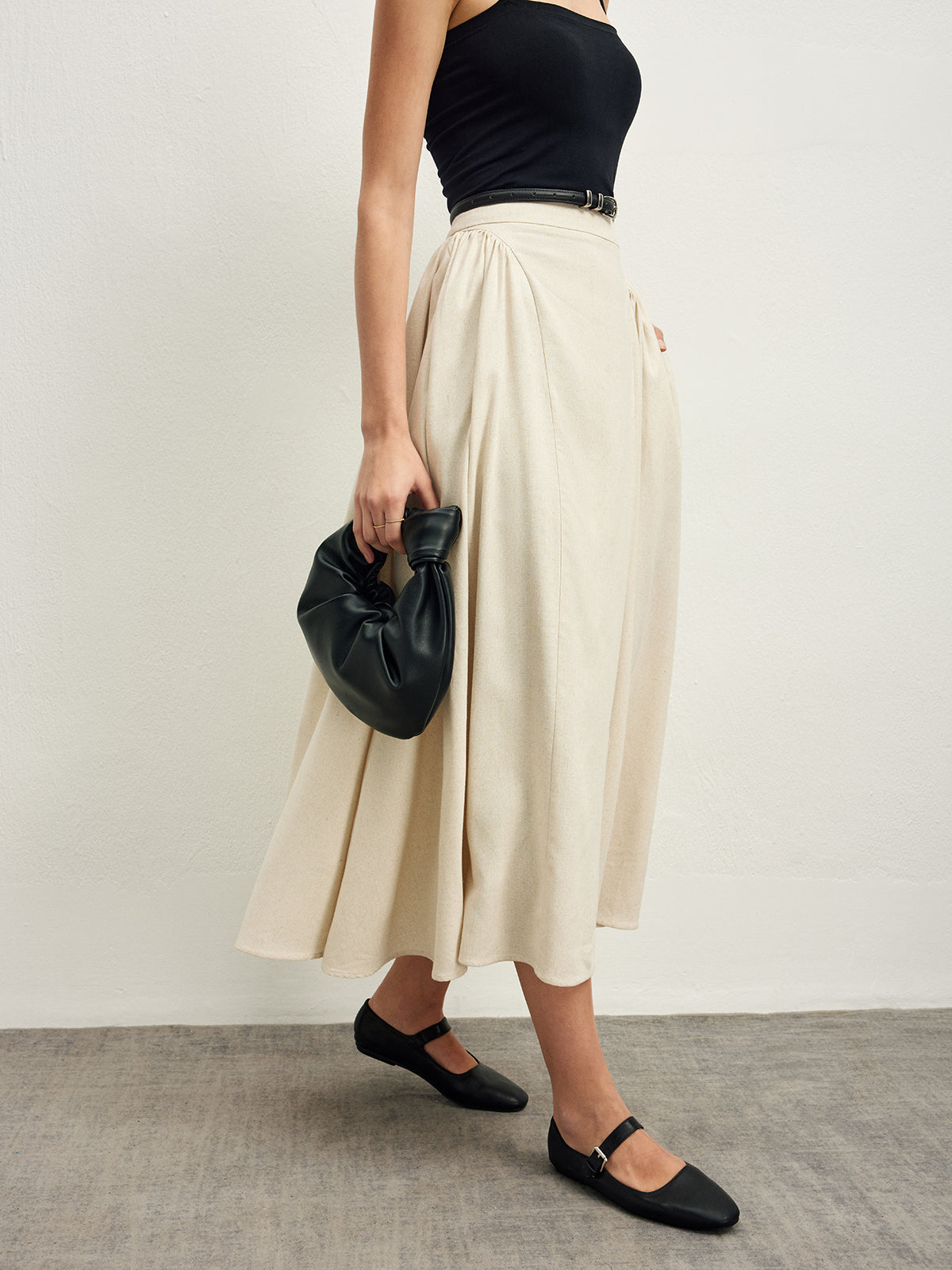 Cotton Blends Pleated Skirt Without Belt-Chicvia