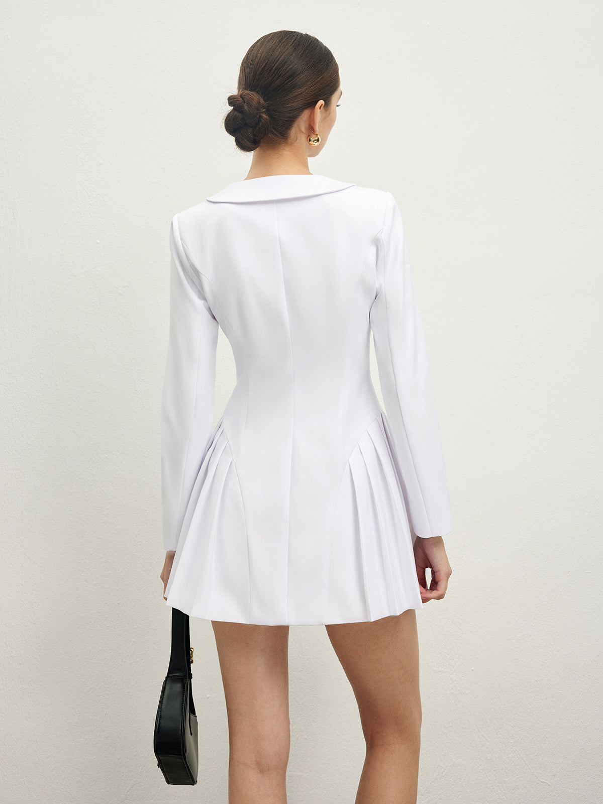 Lapel Breasted Pleated Dress-Chicvia