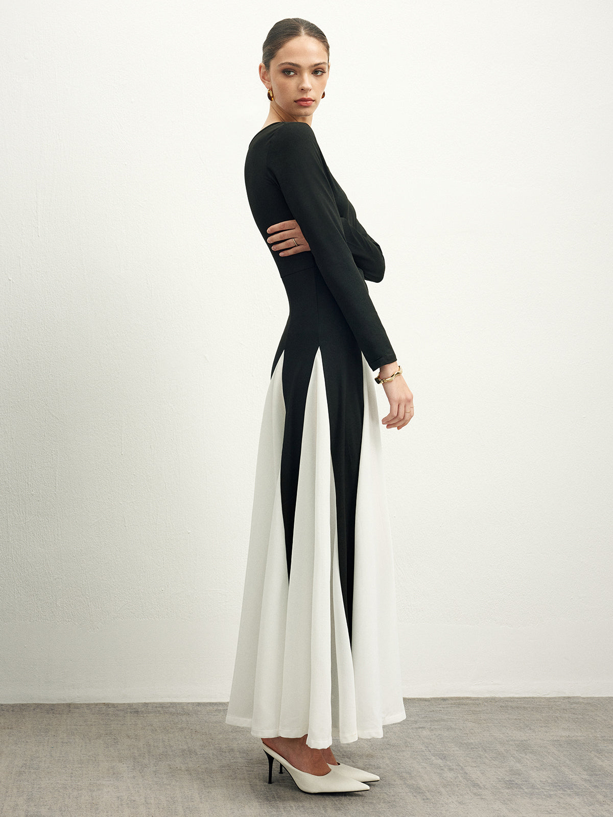 Color Block Chiffon Flowy Dress-Chicvia