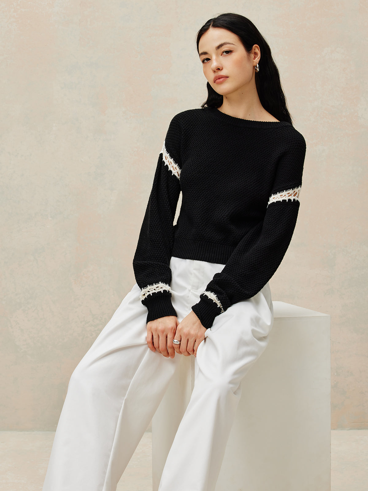 Patchwork Design Pullover Sweater-Chicvia