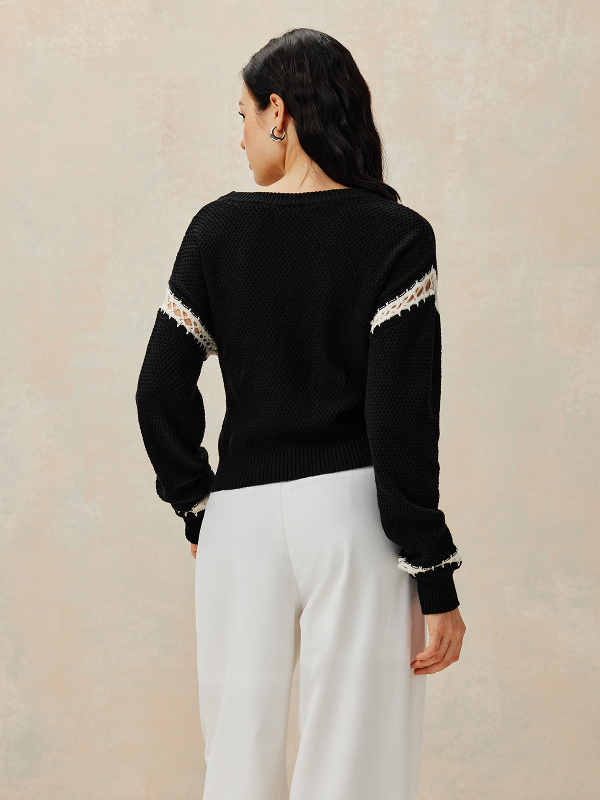 Patchwork Design Pullover Sweater-Chicvia