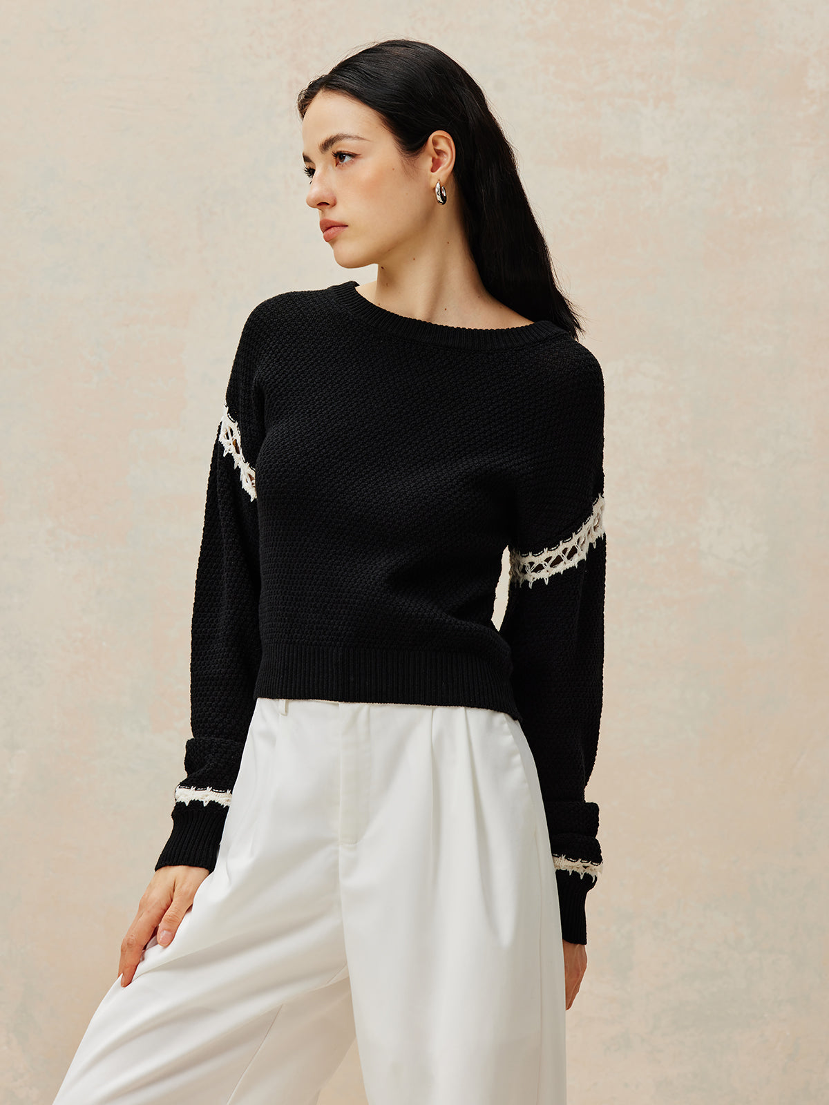 Patchwork Design Pullover Sweater-Chicvia