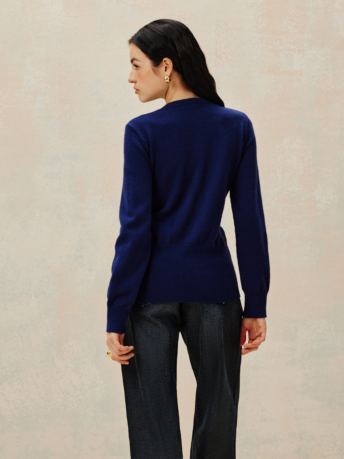 Crew Neck Breasted Jersey Cardigan-Chicvia