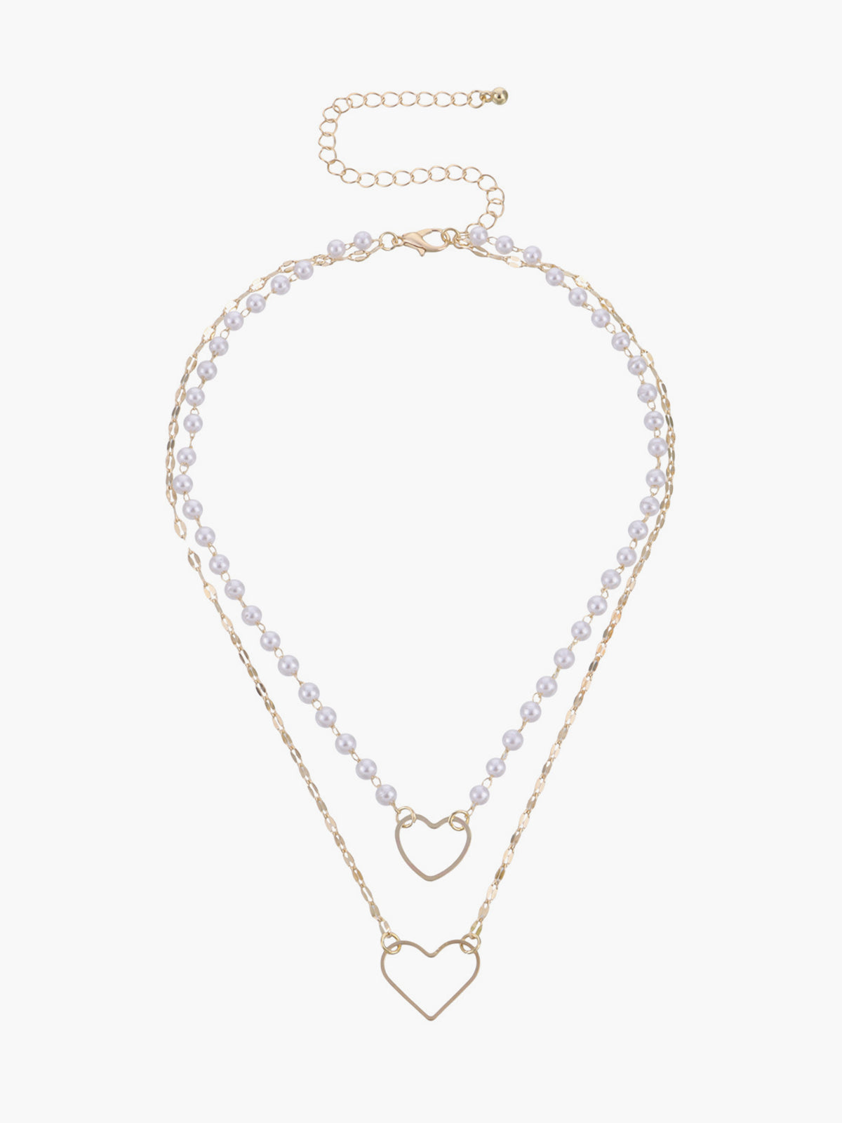 Double Layer Pearl Heart Pendant Necklace-Chicvia