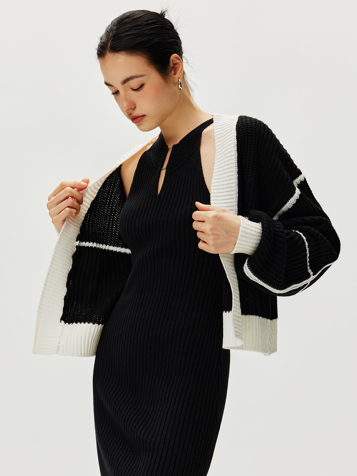 Color Block Versatile Knit Cardigan-Chicvia