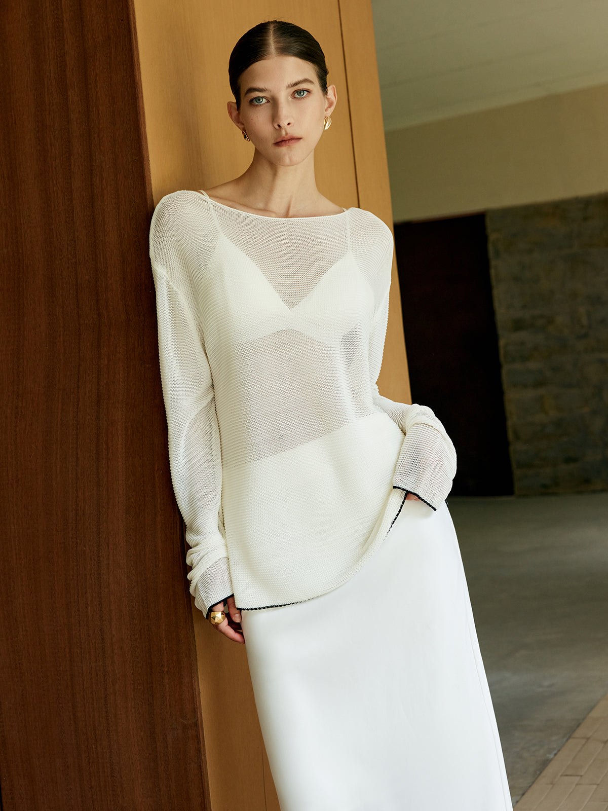 Oversized Contrast Trim Sim-Sheer Sweater-Chicvia