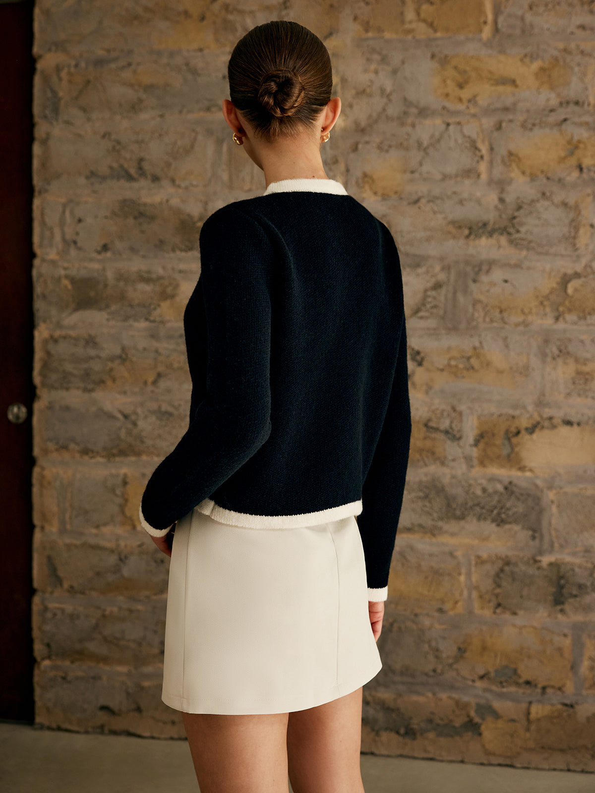 Contrast Trim Jersey Cardigan-Chicvia