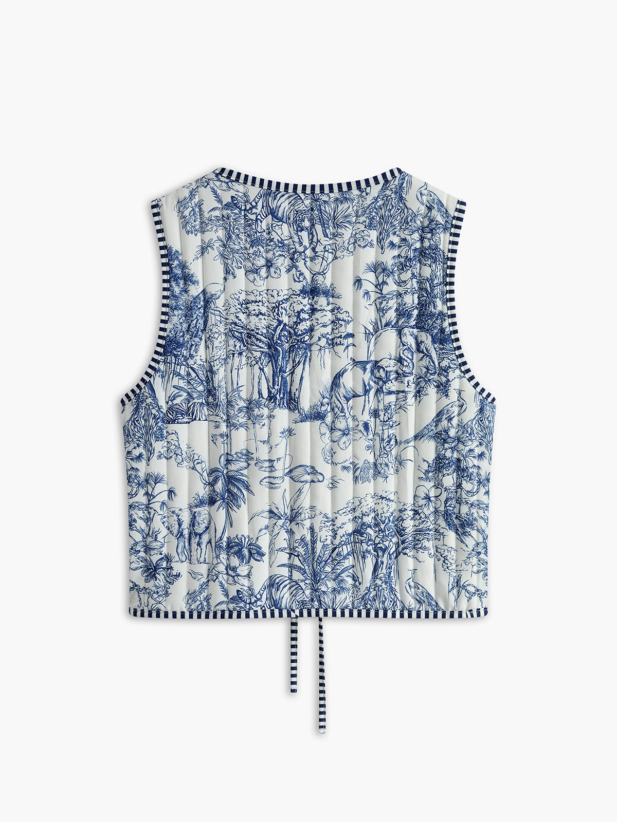 Contrast Trim Printed Tie Vest-Chicvia