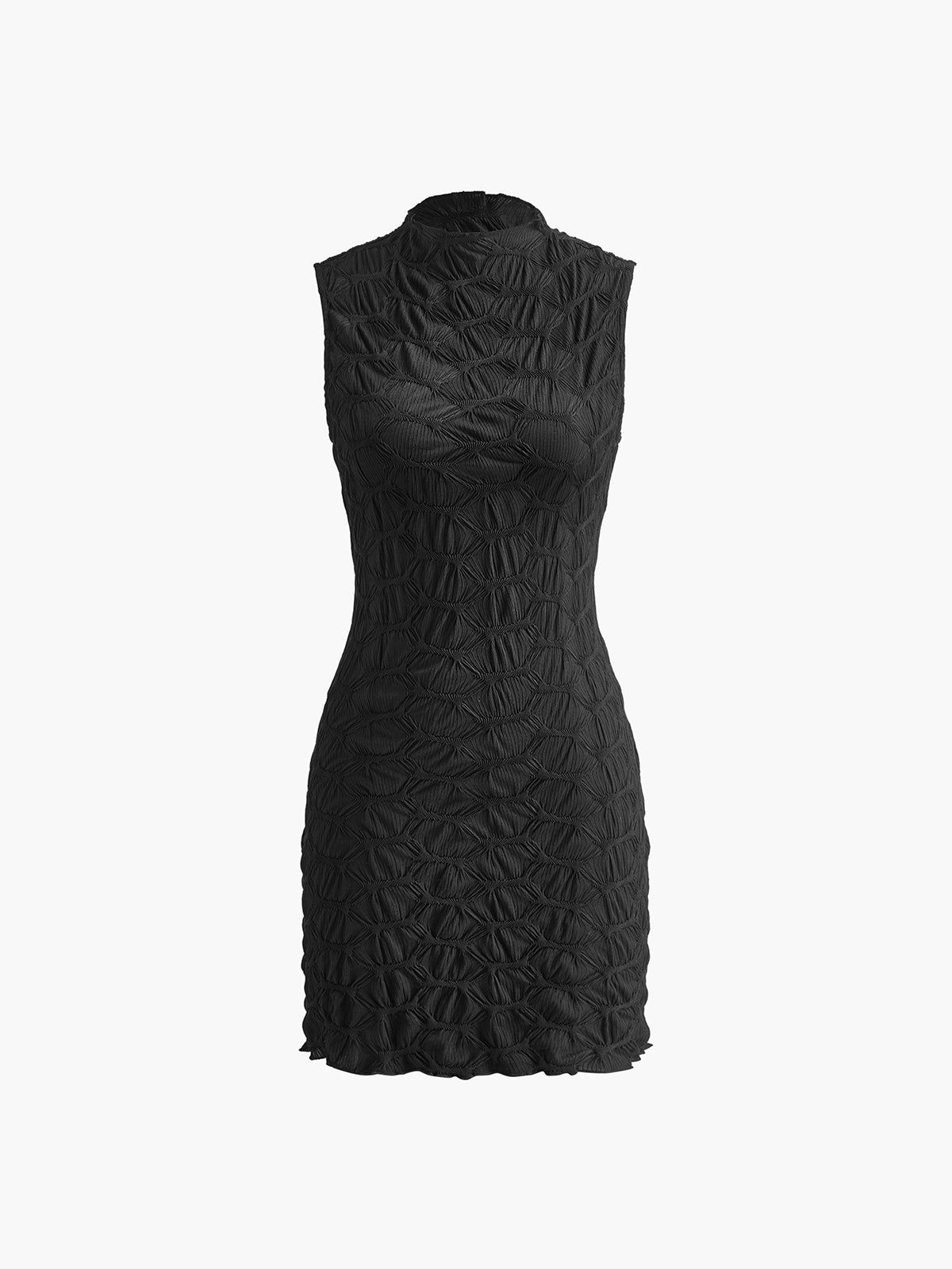 Mock Neck Plisse Detailed Dress-Chicvia