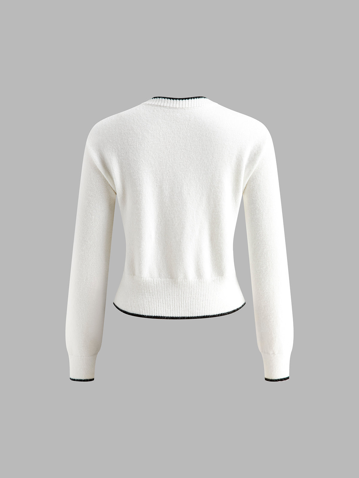 Contrast Trim Bow Decor Knit Outwear-Chicvia