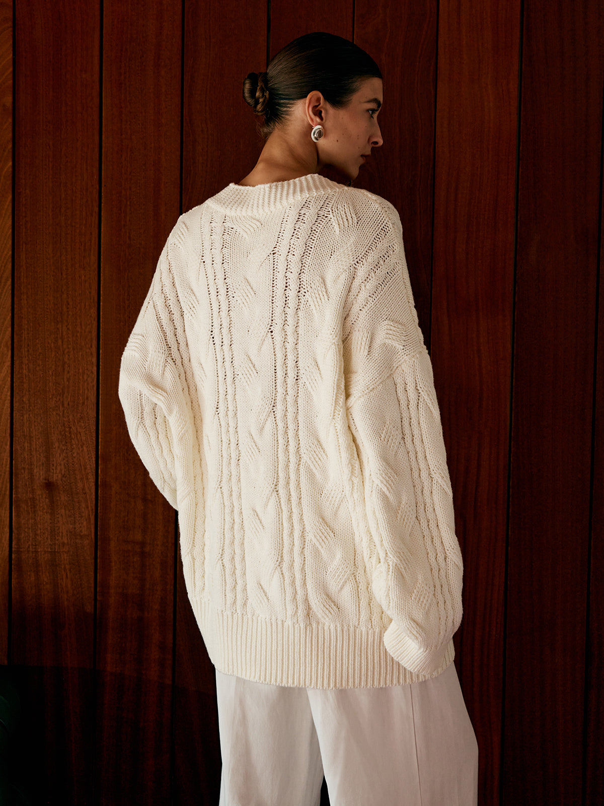 Oversized Cable Knit Outwear-Chicvia