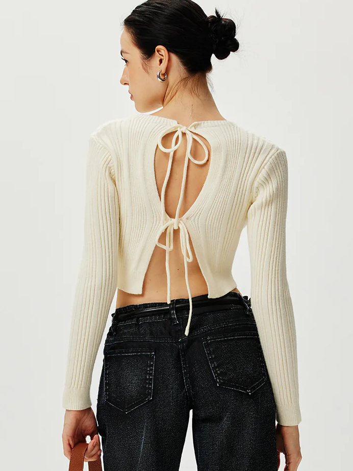 Cutout Tie Back Knit Cardigan-Chicvia