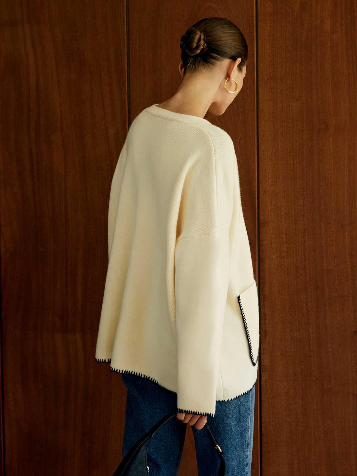 Contrast Trim Pockets Cardigan-Chicvia