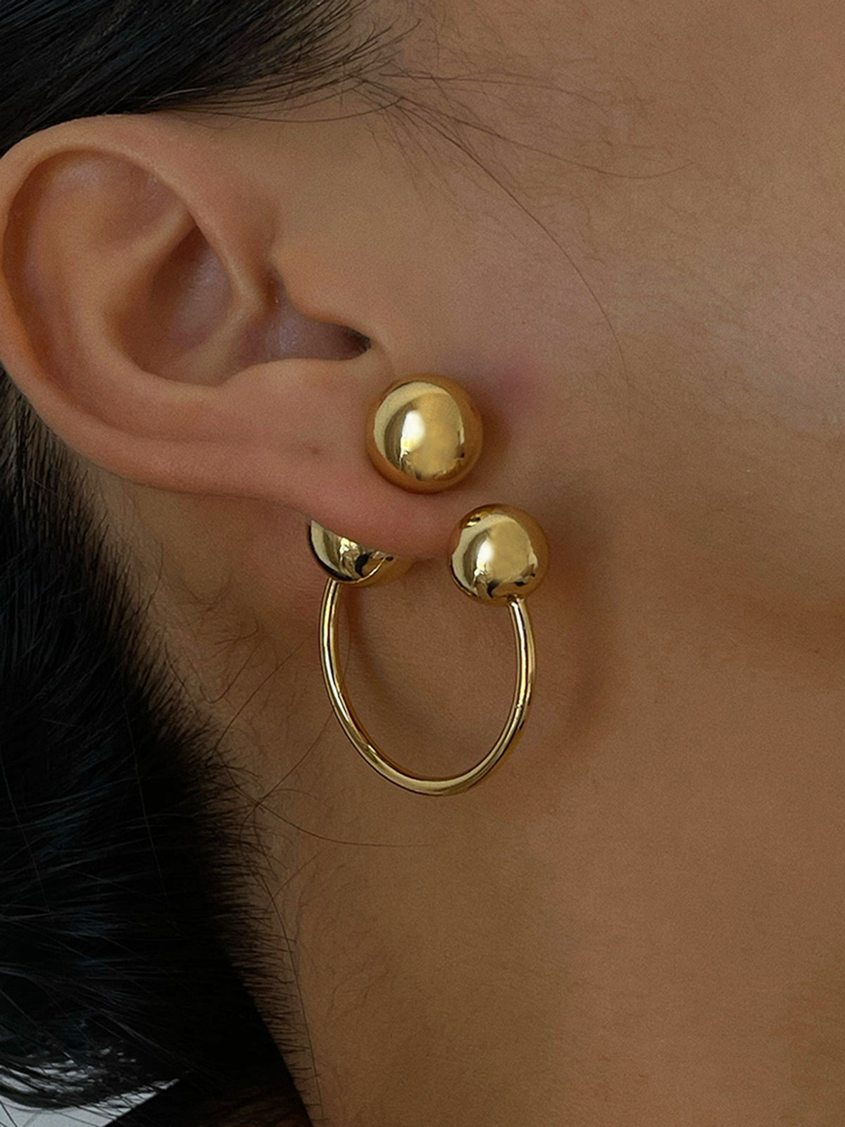 Golden Ball Stud Hoop Earrings-Chicvia