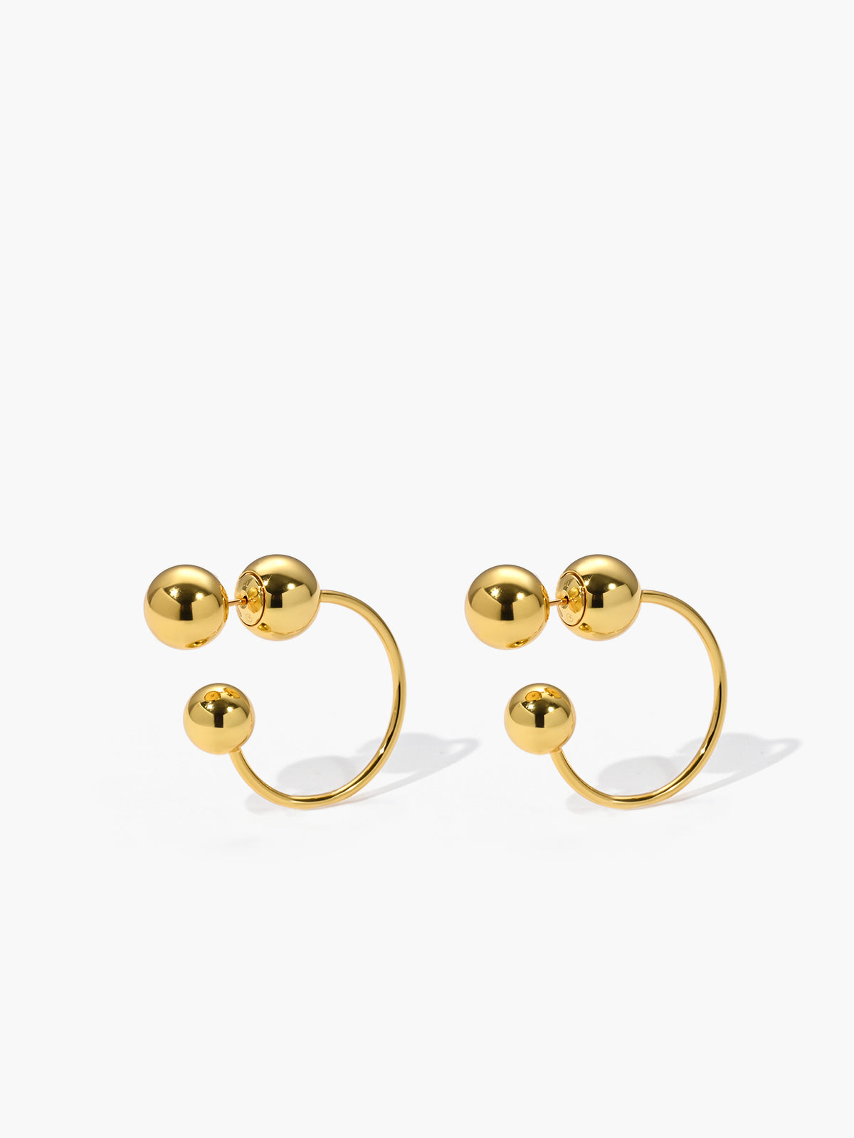 Golden Ball Stud Hoop Earrings-Chicvia
