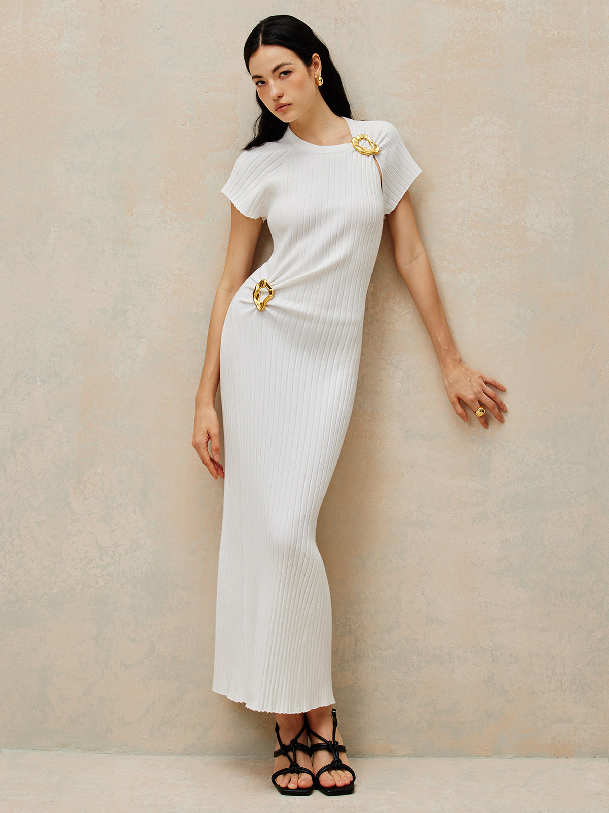 Metal Decoration Sweater Dress-Chicvia