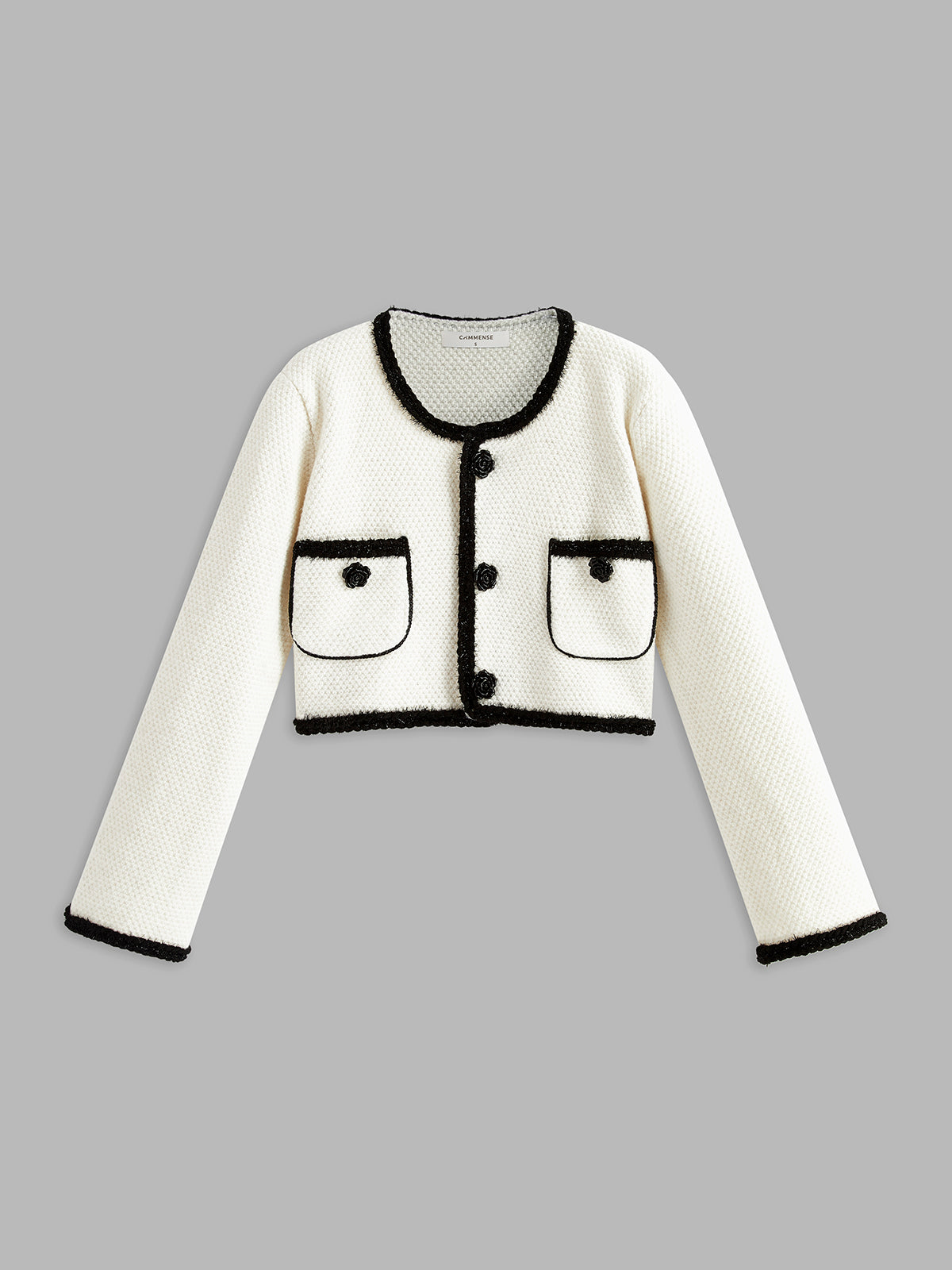 Contrast Trim Flower Decor Cardigan-Chicvia