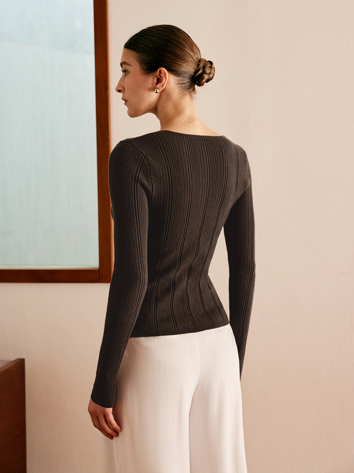 Cutout Metal Button Knit Top-Chicvia