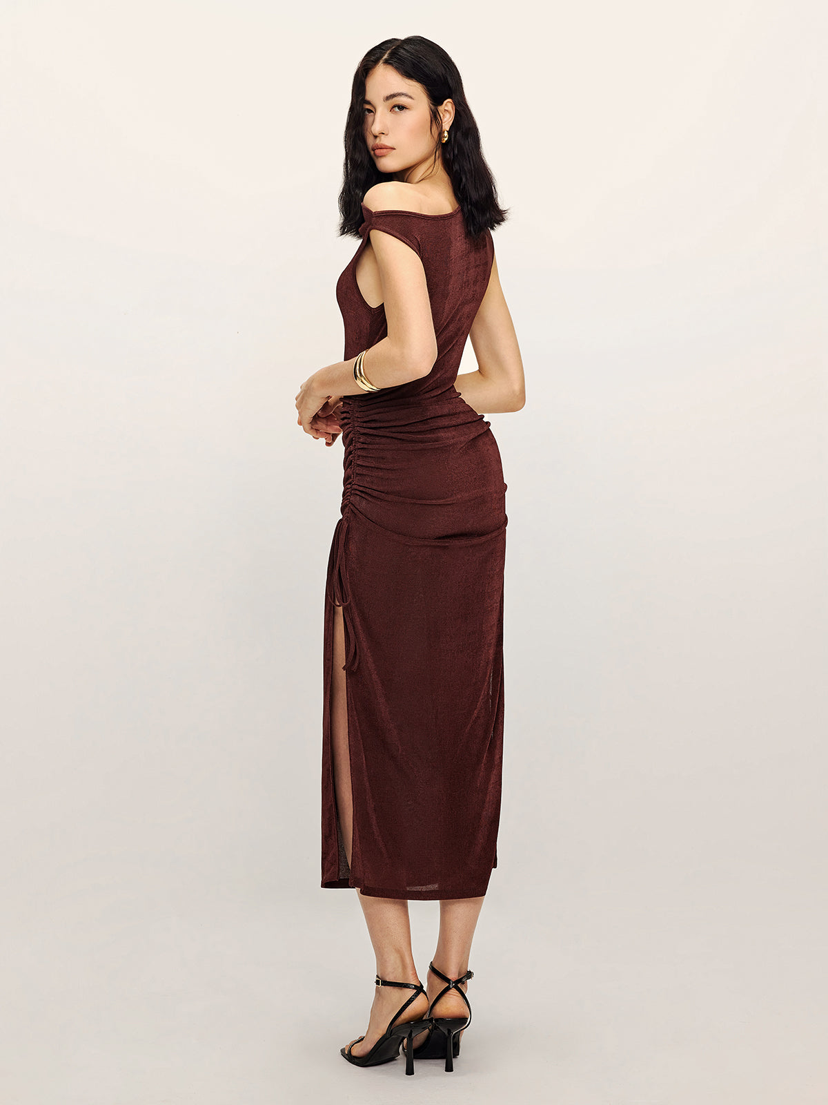Drawstring Split Tank Midi Dress-Chicvia